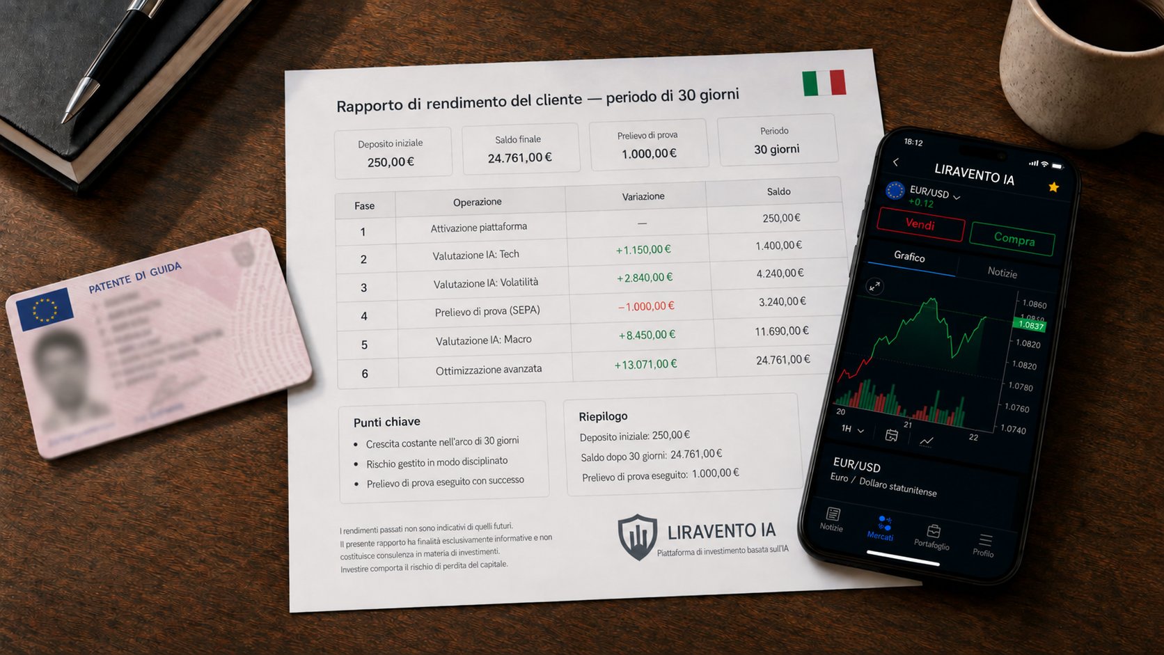 L'andamento del nostro conto di prova in 30 giorni